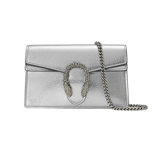 Gucci Dionysus super mini bag silver lamé leather Detail 2