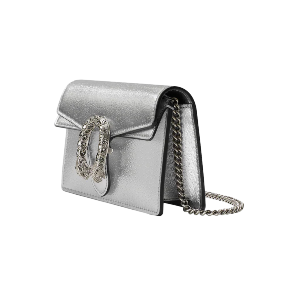 Gucci Dionysus super mini bag silver lamé leather Detail 3