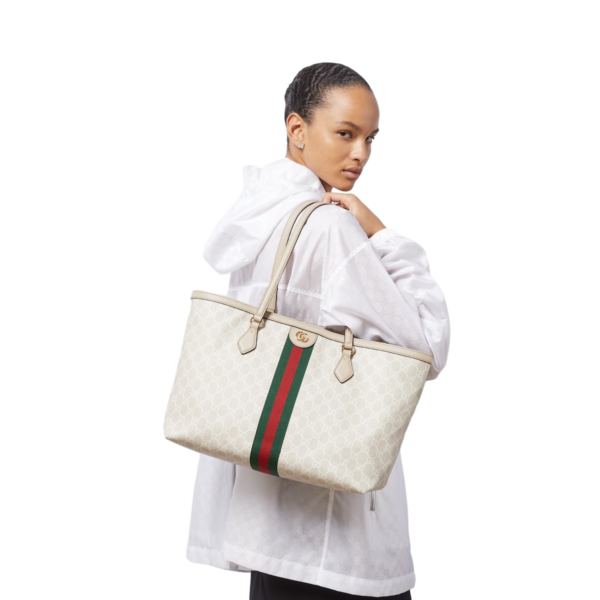 Gucci Ophidia medium GG tote beige and white canvas