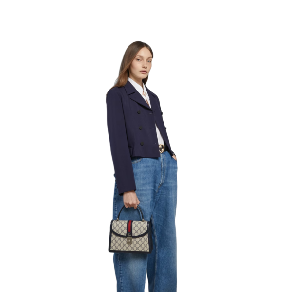 Gucci Ophidia small GG top handle bag beige and blue supreme