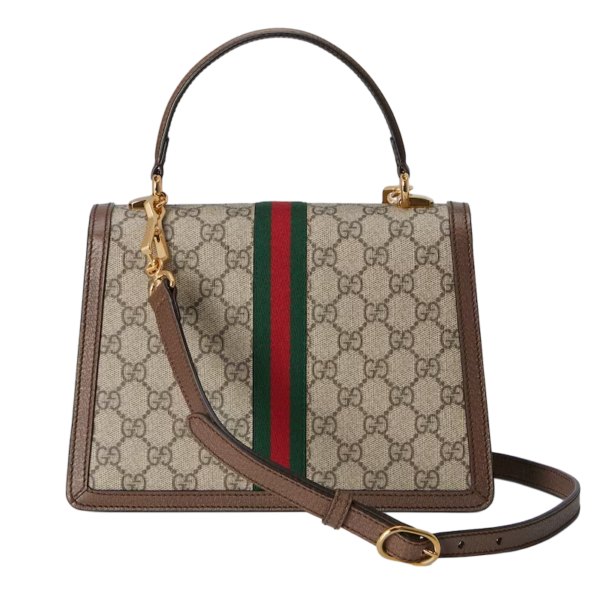 Gucci Ophidia small top handle bag with Web beige and ebony gg supreme Detail 10