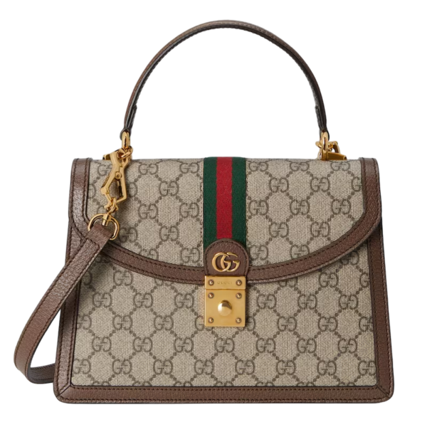 Gucci Ophidia small top handle bag with Web beige and ebony gg supreme Detail 2