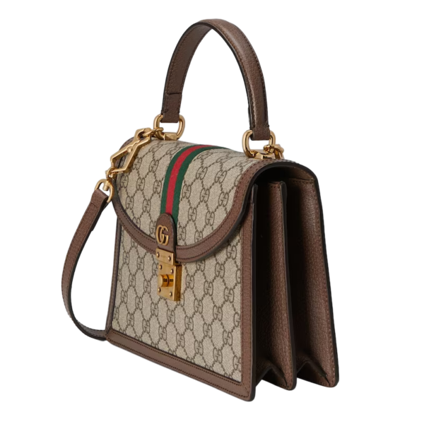 Gucci Ophidia small top handle bag with Web beige and ebony gg supreme Detail 3