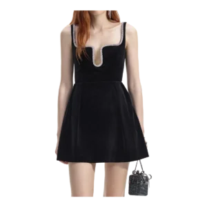 BLACK VELVET SKATER MINI DRESS (4)