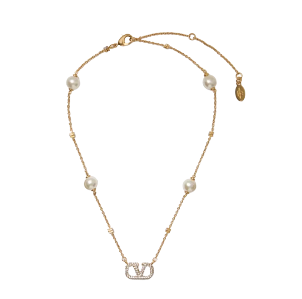 VLOGO SIGNATURE METAL NECKLACE WITH SWAROVSKI® CRYSTALS AND PEARLS